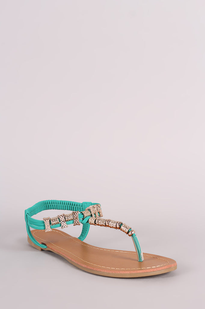 Metallic Ornament Embellished T-Strap Flat Sandal