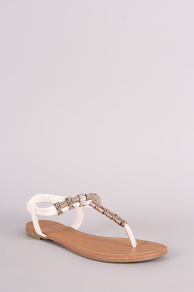 Metallic Ornament Embellished T-Strap Flat Sandal