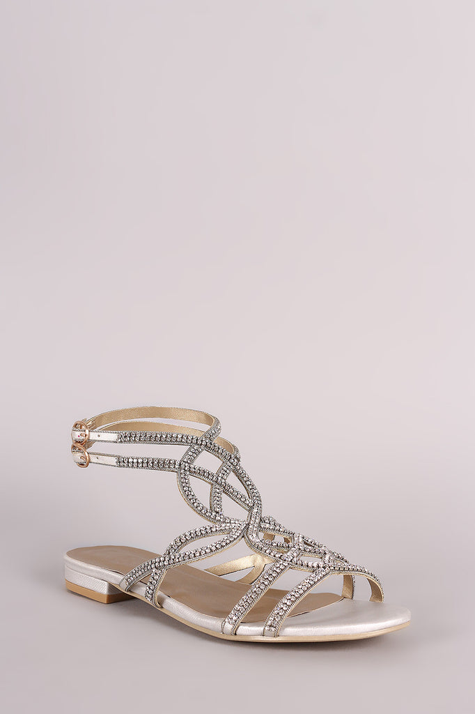 Rhinestone Caged Open Toe Ankle Strap Sandal