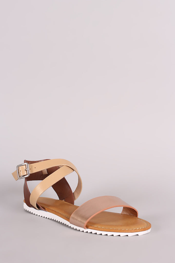 Bamboo Colorblock Crisscross Ankle Strap Lug Sole Flat Sandal