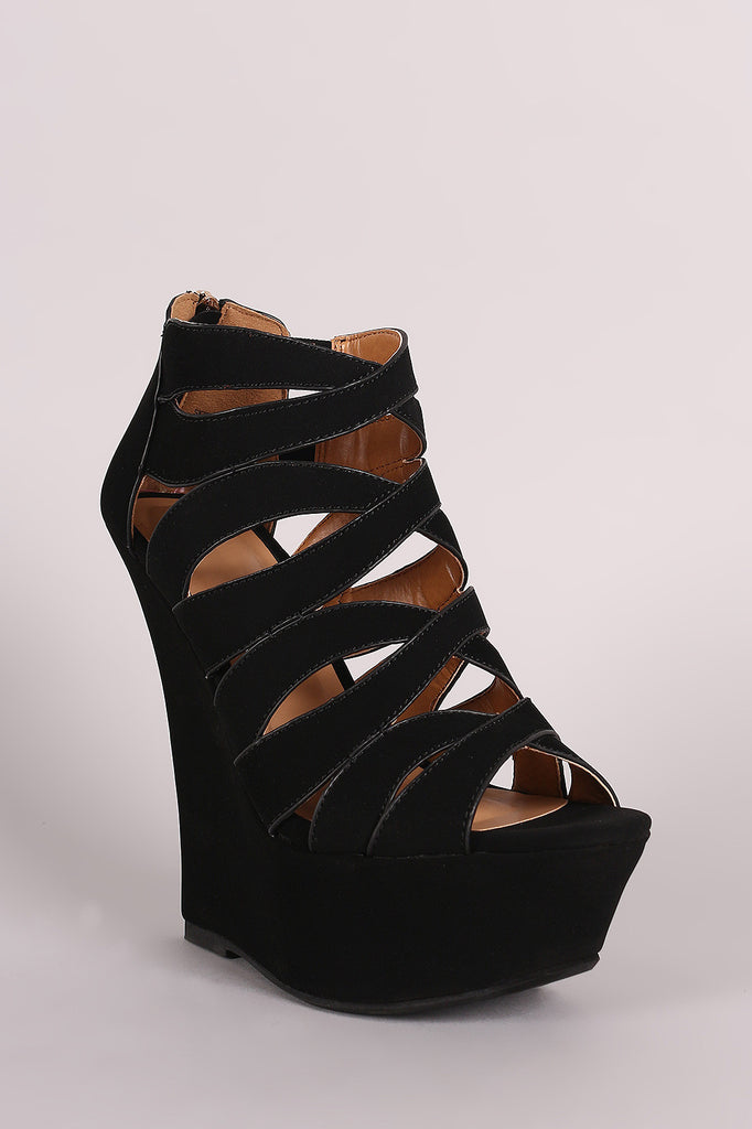 Bamboo Caged Peep Toe Platform Wedge