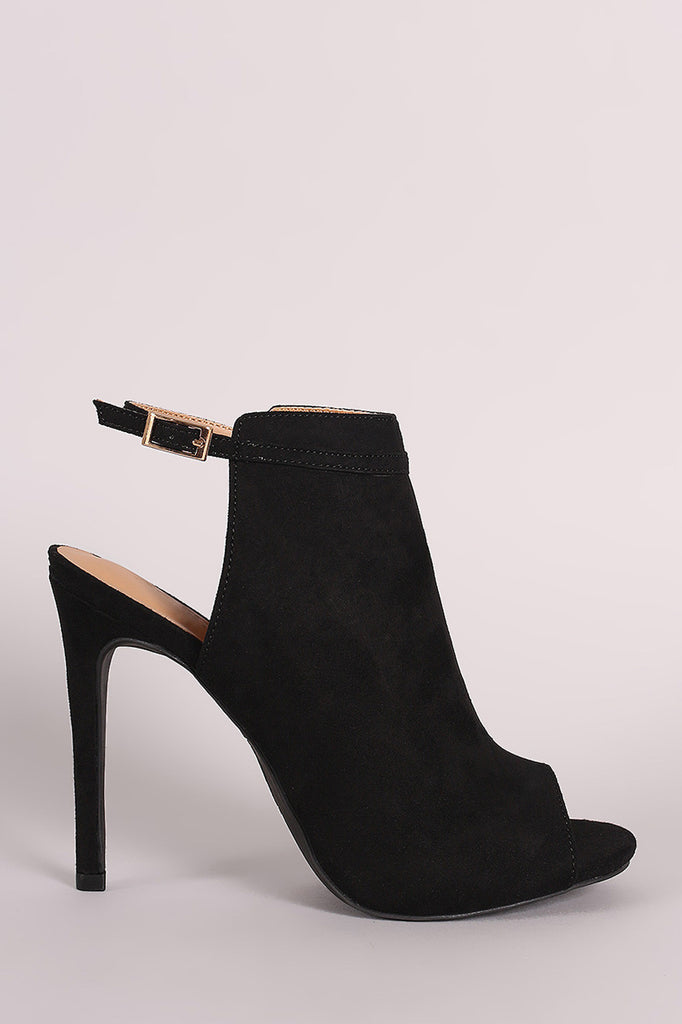 Anne Michelle Suede Peep Toe Mule Booties