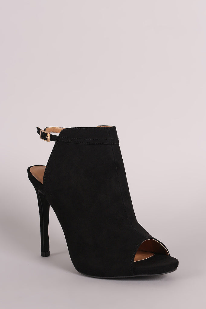 Anne Michelle Suede Peep Toe Mule Booties