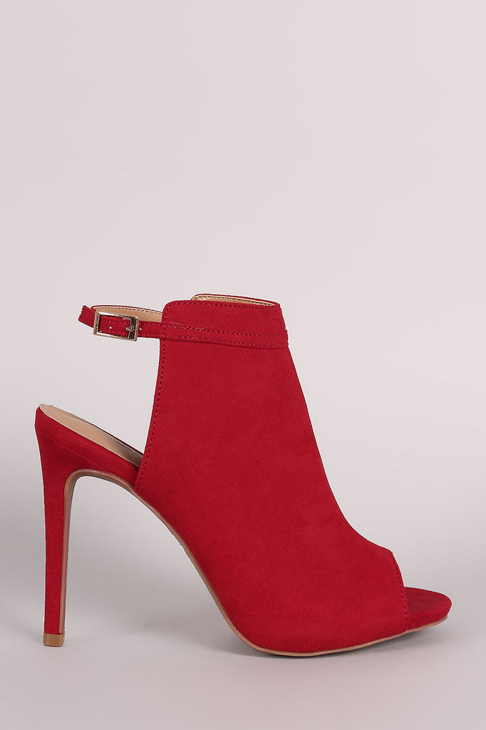 Anne Michelle Suede Peep Toe Mule Booties