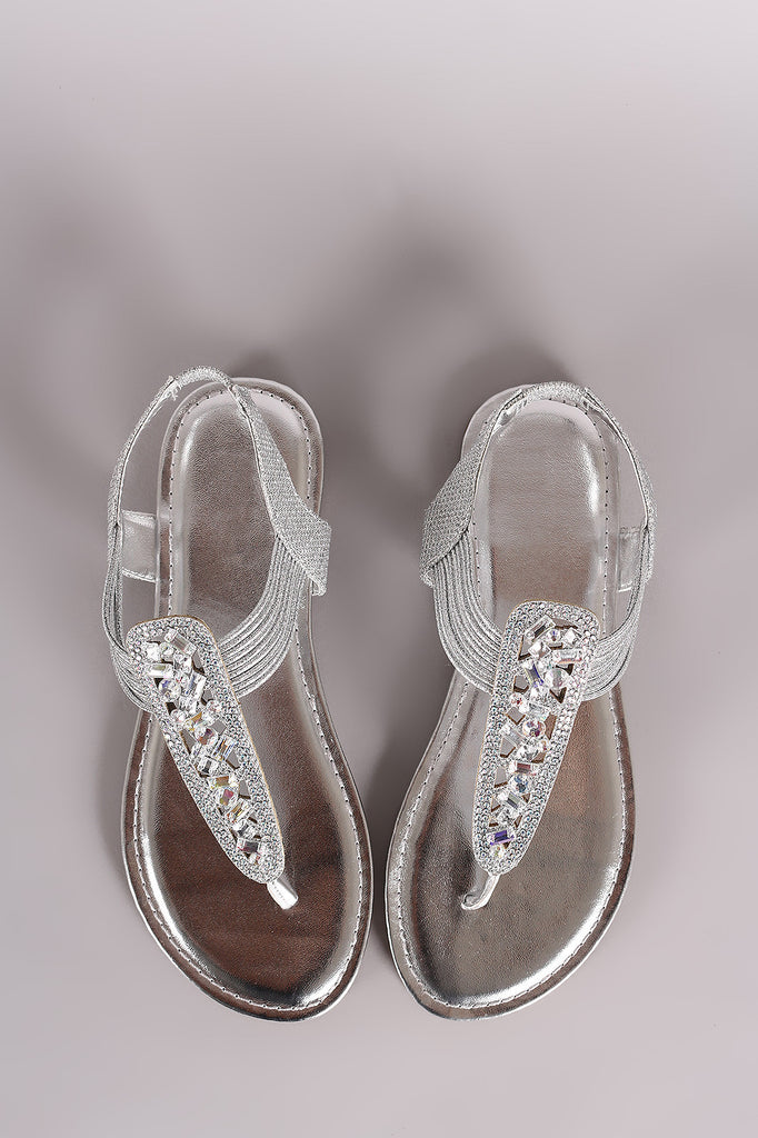 Bamboo Glitter Rhinestone T-Strap Flat Sandal