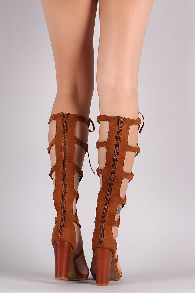 Bamboo Suede Braided Lace-Up Chunky Heel