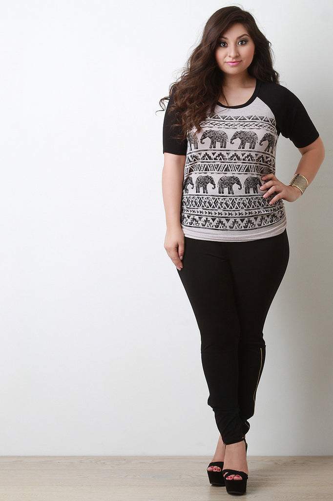 Elephant Graphic Baseball Ruched Tee