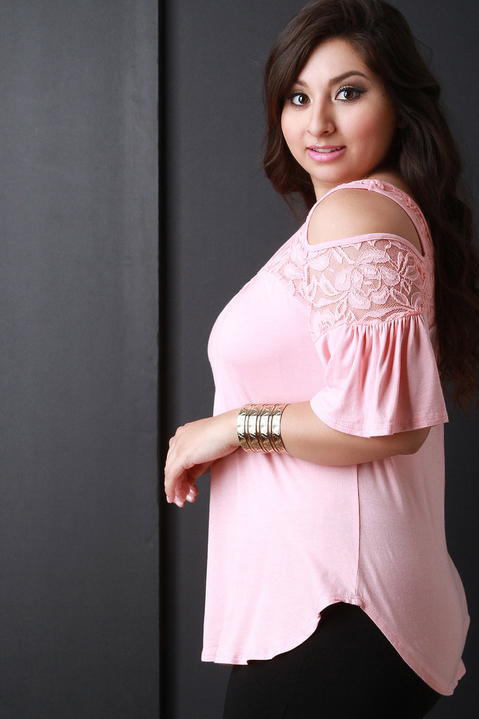 Cold Shoulder Lace Yoke Top