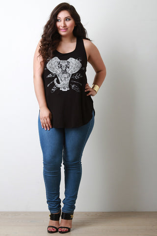 Elephant Graphic Print Sleeveless Racerback Top