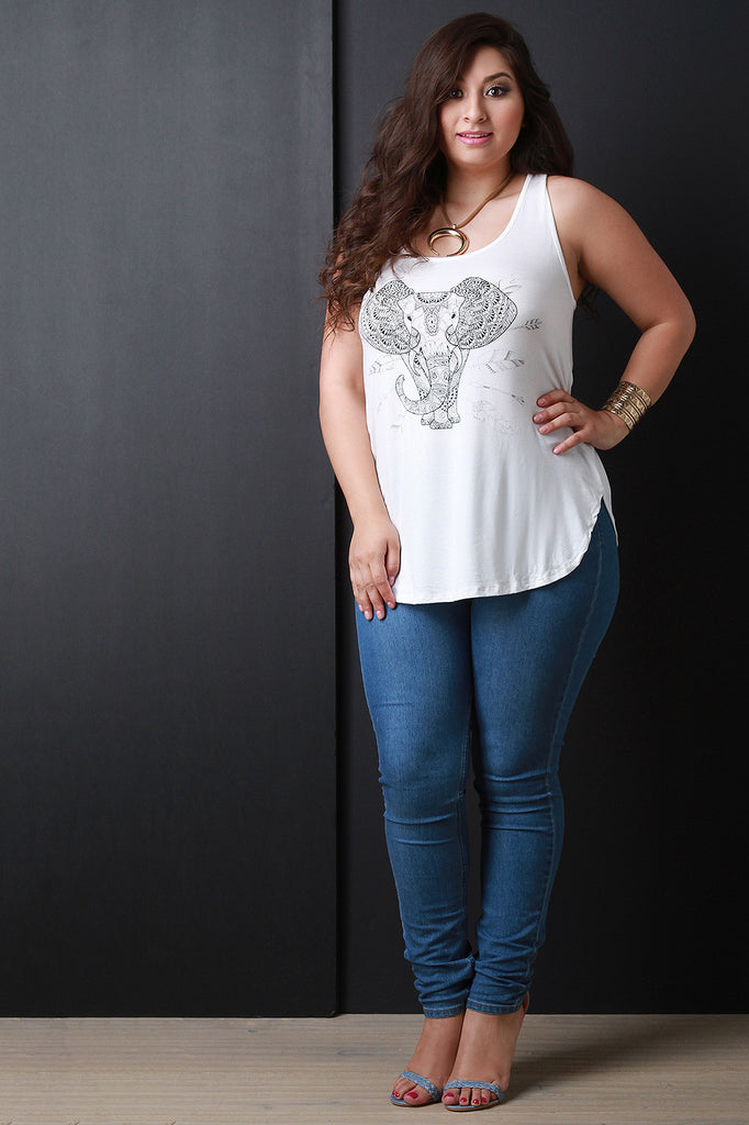 Elephant Graphic Print Sleeveless Racerback Top