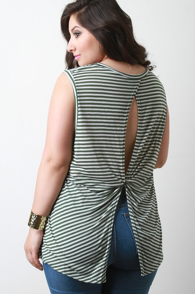 Stripe Twisted-Back Sleeveless Top