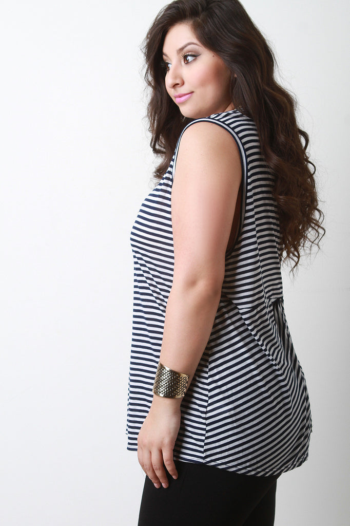 Stripe Twisted-Back Sleeveless Top