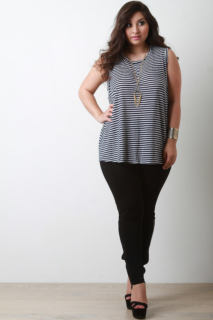 Stripe Twisted-Back Sleeveless Top