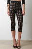 Semi-Sheer Fishnet Grid Capri Leggings