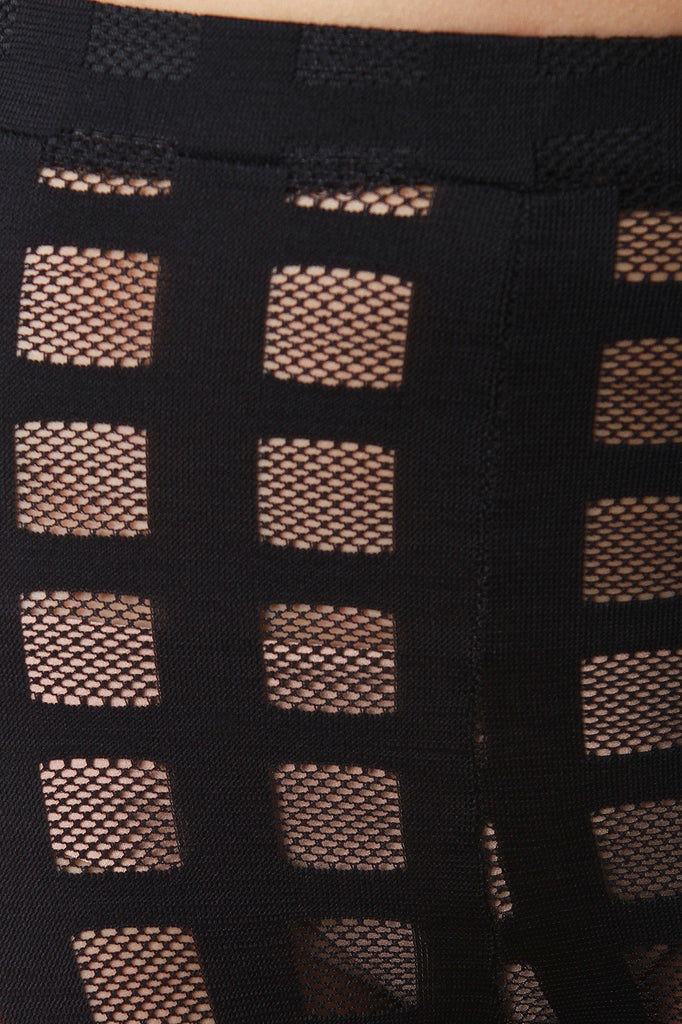 Semi-Sheer Fishnet Grid Capri Leggings