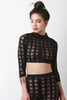 Semi-Sheer Fishnet Grid Mock Neck Crop Top