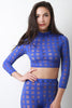 Semi-Sheer Fishnet Grid Mock Neck Crop Top