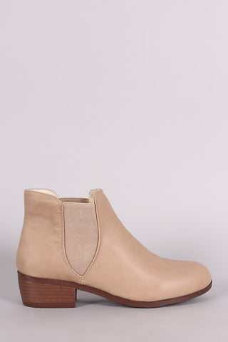 Two-Tone Snap Button Strap Chunky Heel Ankle Bootie