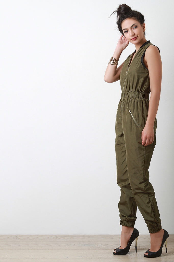 Sleeveless Bomber Zip Up Jumpsuit