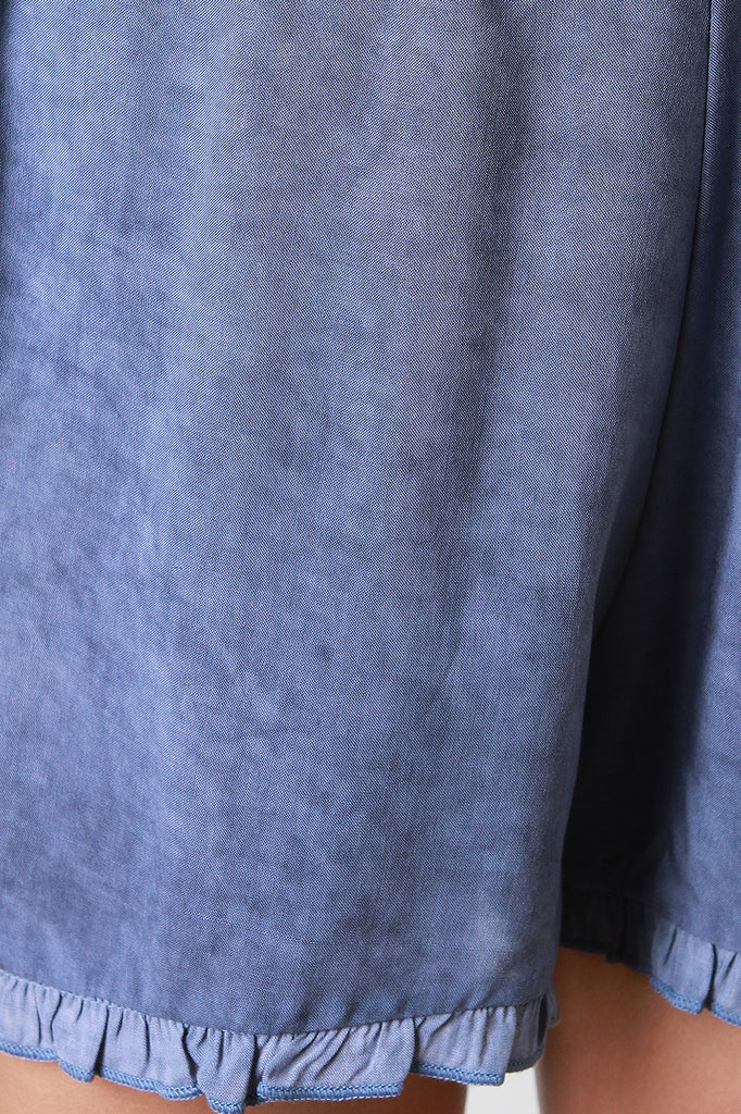 Woven Ruffled Hem High Waisted Shorts