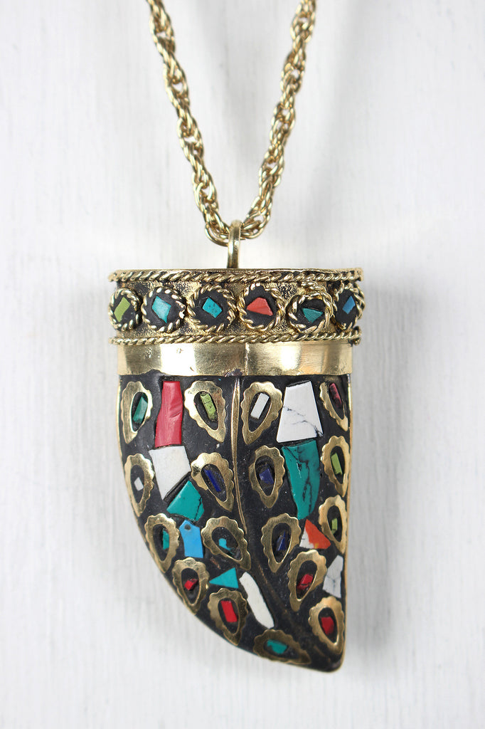 Mosaic Ethnic Tusk Pendant Necklace