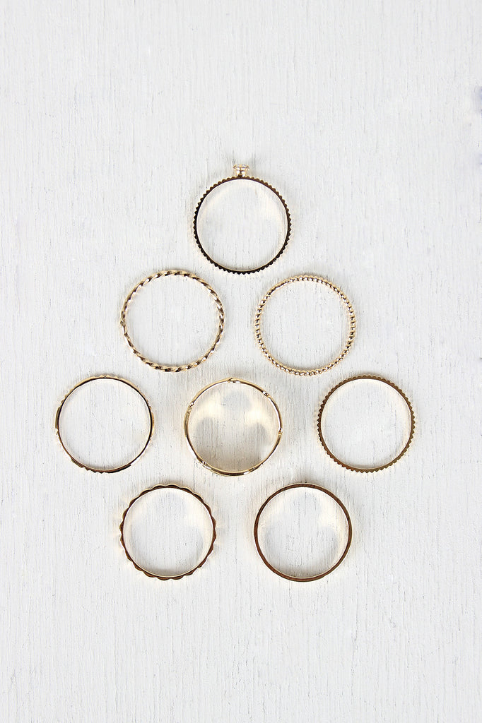 Feather And Textured Bands Stacking Rings