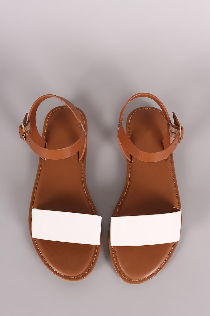 Bamboo Two Tone Ankle Strap Flat Sandal