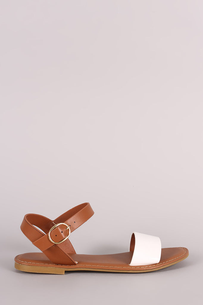 Bamboo Two Tone Ankle Strap Flat Sandal