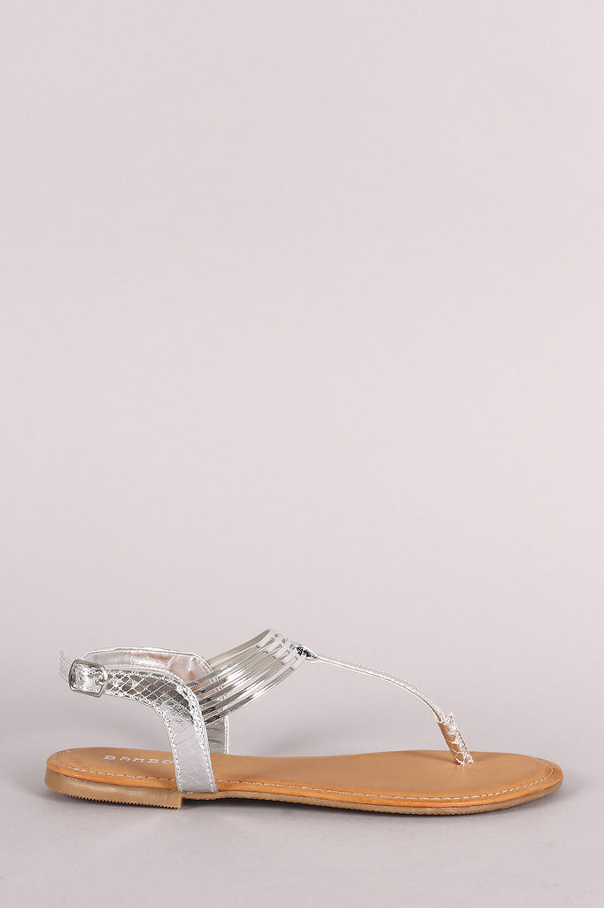Bamboo Metallic T Strap Cuff Flat Sandal