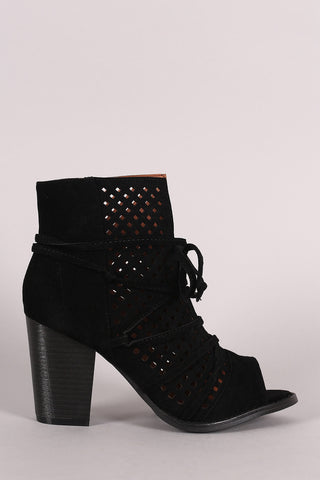 Two-Tone Snap Button Strap Chunky Heel Ankle Bootie