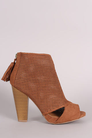 Two-Tone Snap Button Strap Chunky Heel Ankle Bootie