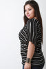 Dolman Sleeve Thermal Knit Striped Top