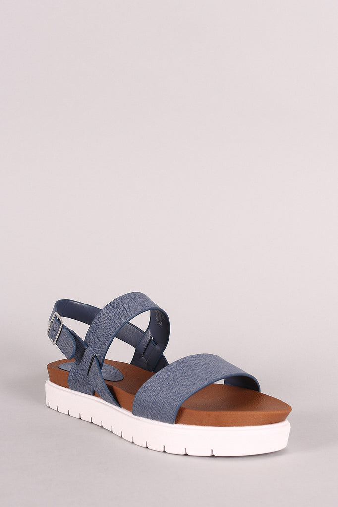 Bamboo Denim Double Band Lug Sole Flatform Sandal