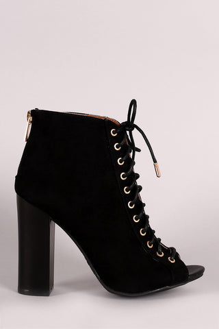 Two-Tone Snap Button Strap Chunky Heel Ankle Bootie