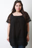 Woven Square Neck Lace Trim Tunic Top