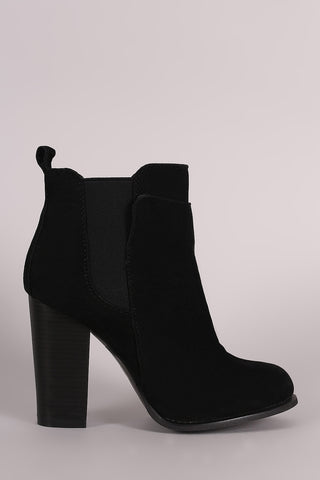 Two-Tone Snap Button Strap Chunky Heel Ankle Bootie