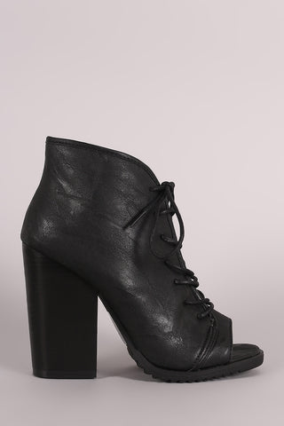 Two-Tone Snap Button Strap Chunky Heel Ankle Bootie