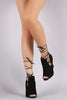 Qupid Open Toe Side Lace Up Heel Booties