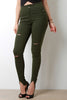 Frayed Waist V-Cut Slit Skinny Pants