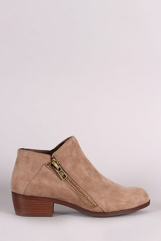 Two-Tone Snap Button Strap Chunky Heel Ankle Bootie