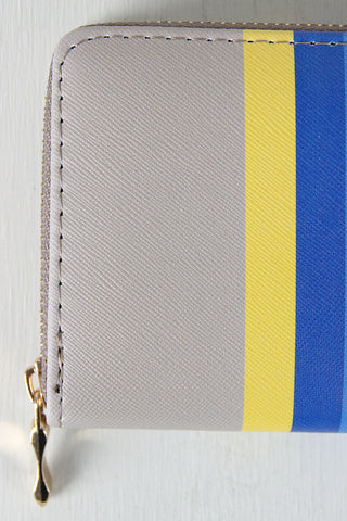 Vegan Leather Stripe Pattern Zippered Wallet