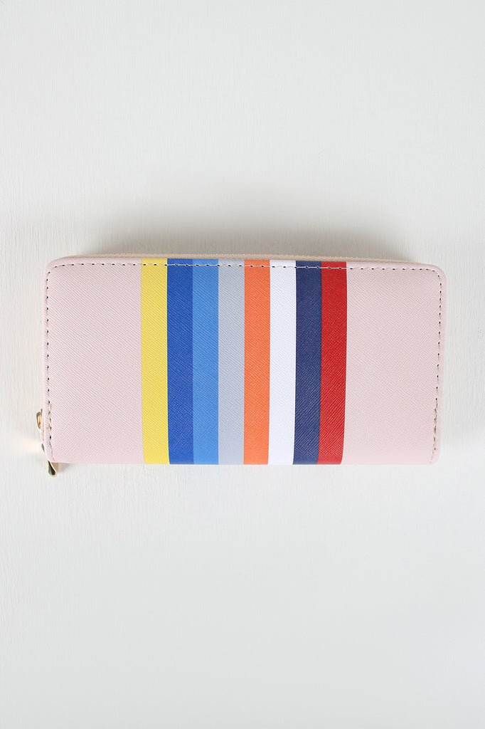 Vegan Leather Stripe Pattern Zippered Wallet