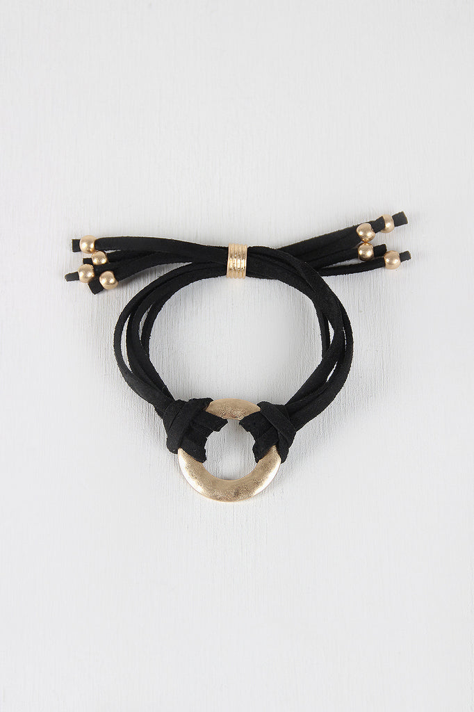 Vegan Leather Pull String Circle Bracelet