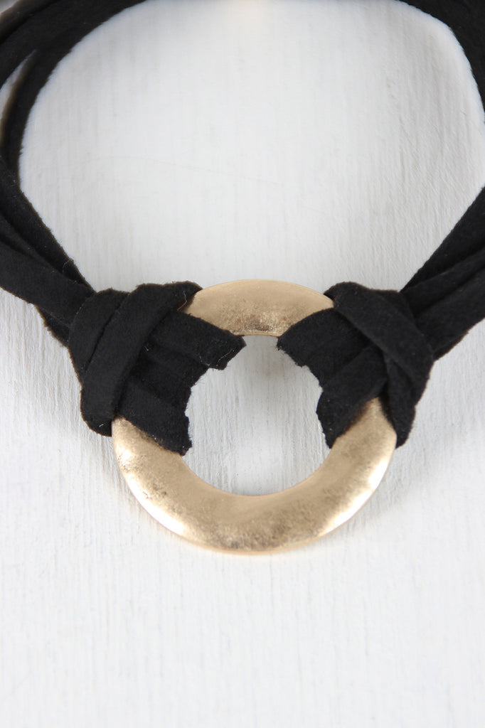 Vegan Leather Pull String Circle Bracelet