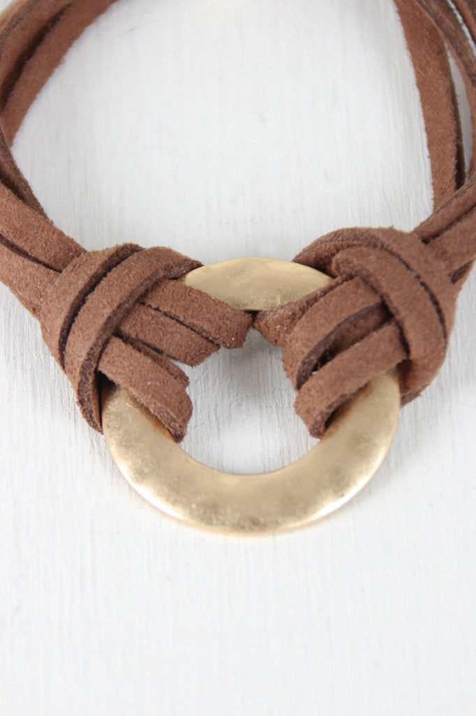 Vegan Leather Pull String Circle Bracelet