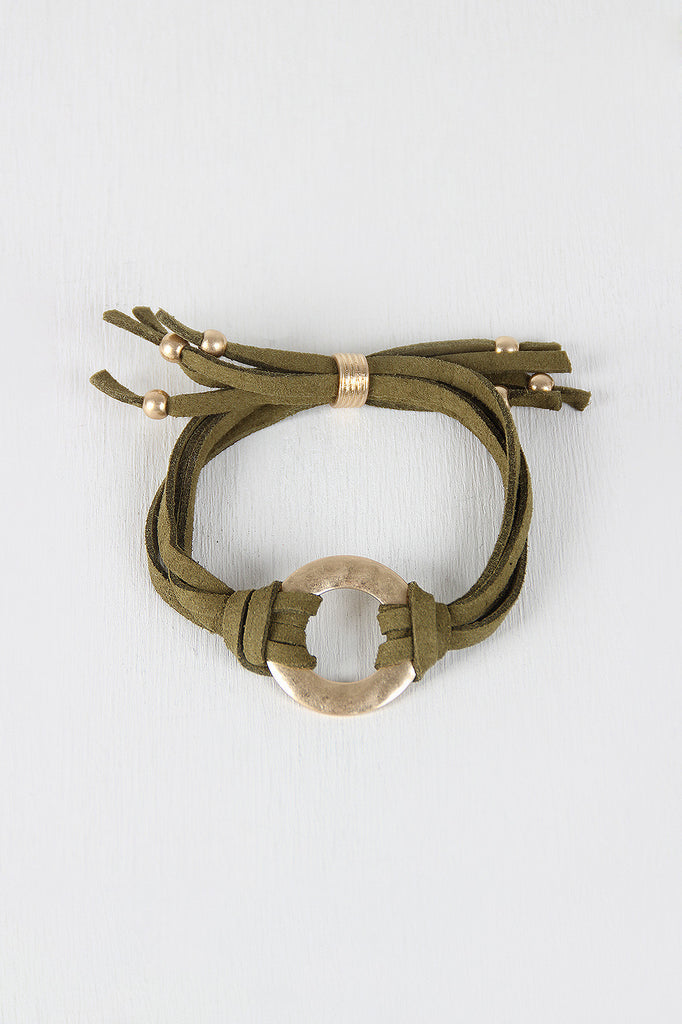 Vegan Leather Pull String Circle Bracelet