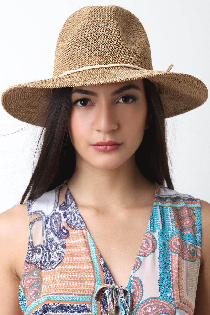 Vegan Leather Cord Straw Panama Hat