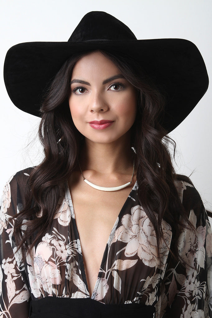 Wide Brim Floppy Vegan Leather Hat