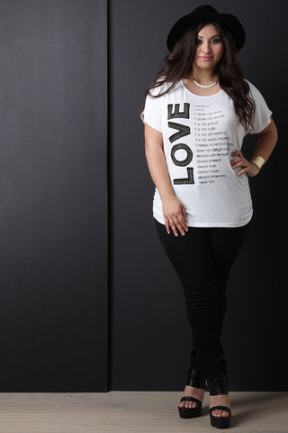 Rhinestone Accent Love Graphic Print Short Sleeve Tee