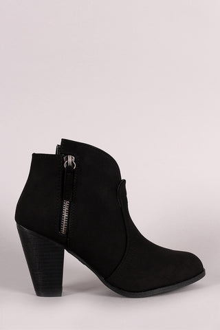 Two-Tone Snap Button Strap Chunky Heel Ankle Bootie